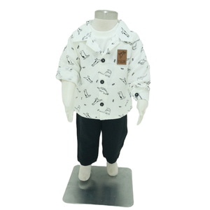 Baby Boy's White Dinosaur Print Shirt and Dark Pants Outfit