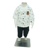 Baby Boy's White Dinosaur Print Shirt and Dark Pants Outfit