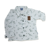 Baby Boy's White Dinosaur Print Shirt and Dark Pants Outfit