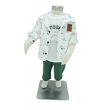 Baby Boy's White Dinosaur Print Shirt and Dark Pants Outfit