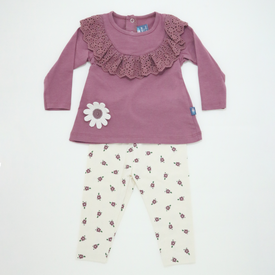 Mauve Floral Detail Baby Outfit