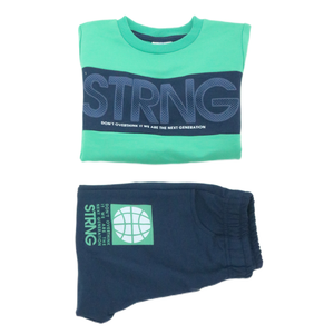 Boy's Green "STRNG" T-Shirt and Shorts Set