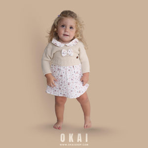 Baby Dress Floral Linen , long sleeve