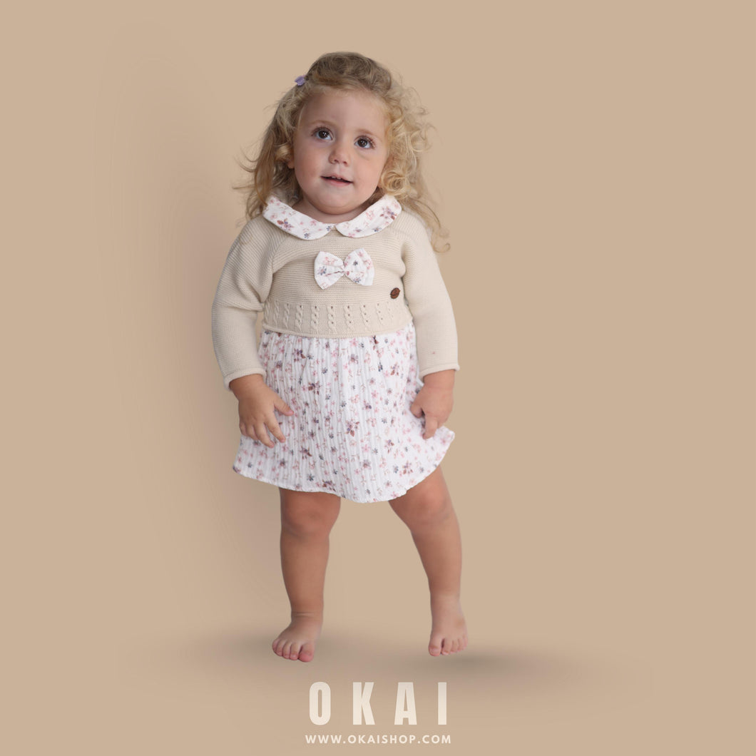 Baby Dress Floral Linen , long sleeve
