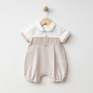 Elegant Baby Romper – White & Beige Classic One-Piece