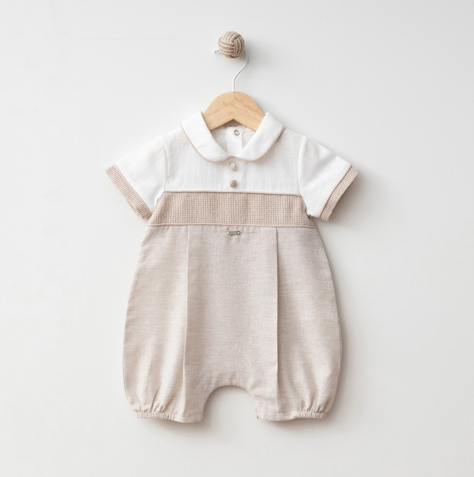 Elegant Baby Romper – White & Beige Classic One-Piece