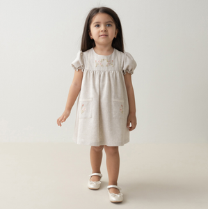 Baby Dress Floral Linen , long sleeve