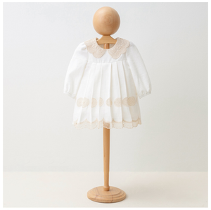 Baby Dress Pure white with cream lace Peter Pan collar, puffy sleeves