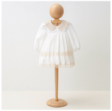 Baby Dress Pure white with cream lace Peter Pan collar, puffy sleeves
