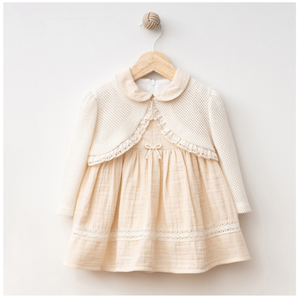 Baby Dress Elegant Beige with Knit Bolero