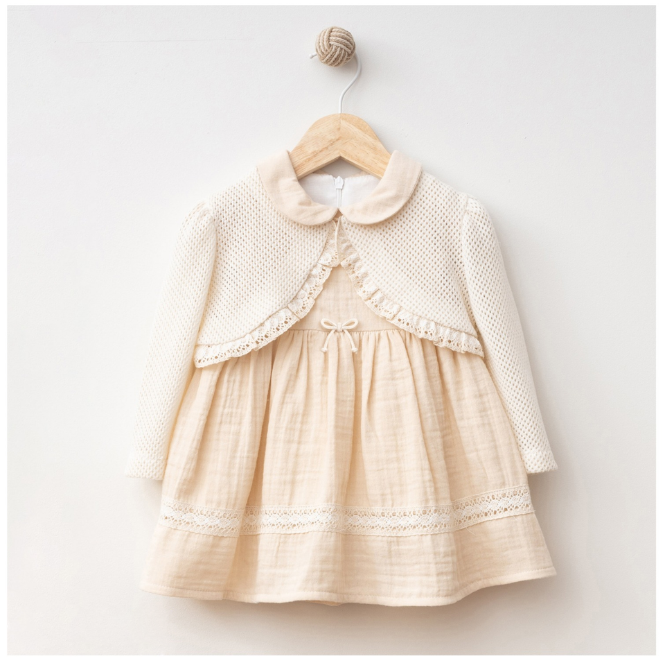 Baby Dress Elegant Beige with Knit Bolero
