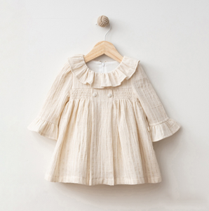 Baby Dress Ivory linen dress with ruffled collar