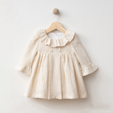 Baby Dress Ivory linen dress with ruffled collar