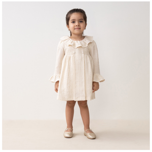 Baby Dress Ivory linen dress with ruffled collar