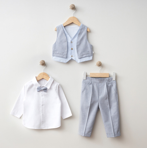 Classic Baby Boy Formal Outfit - Blue (Vest, Shirt, Pants & Bow Tie)