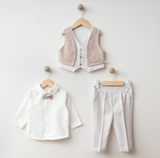 Classic Baby Boy Formal Outfit -Brown (Vest, Shirt, Pants & Bow Tie)
