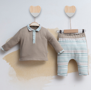 Brown Polo & Striped Pants Baby Outfit