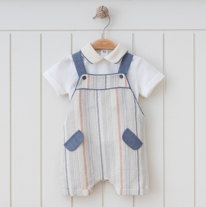 Classic Baby Boy Overall Set – Striped Romper with Shirt