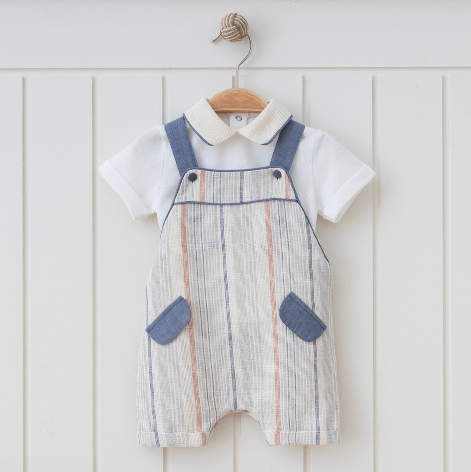 Classic Baby Boy Overall Set – Striped Romper with Shirt