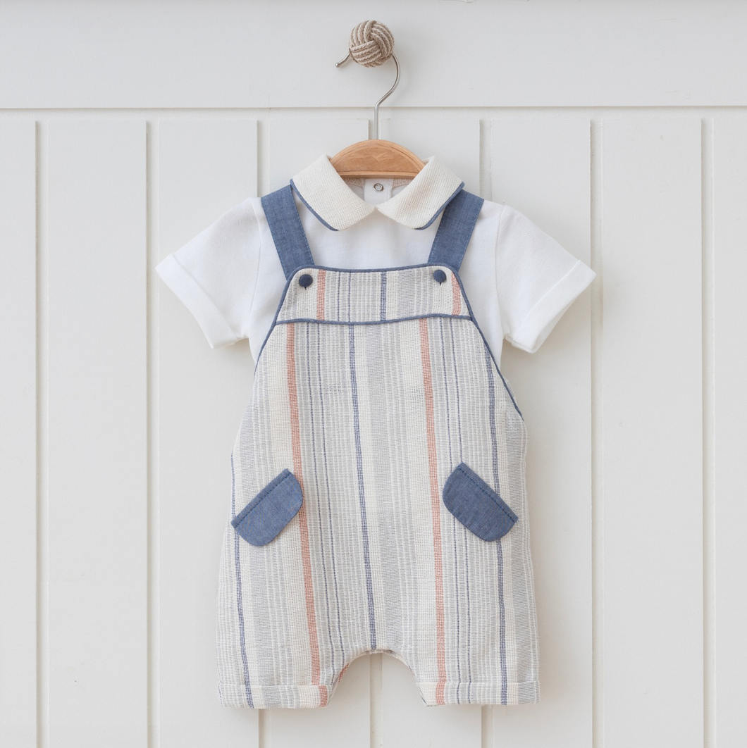 Classic Baby Boy Overall Set – Striped Romper with Shirt