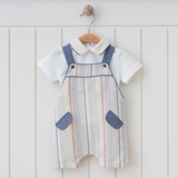 Classic Baby Boy Overall Set – Striped Romper with Shirt